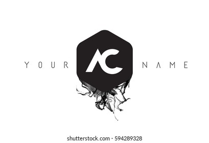 AC Black Ink Letter Logo Design with Rounded Hexagon Vector. 