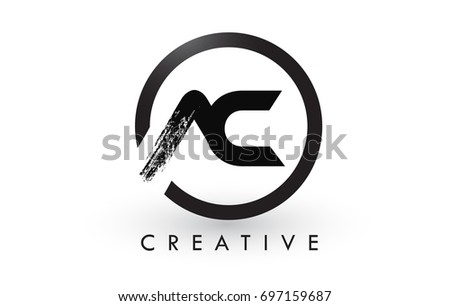 AC Brush Letter Logo Design with Black Circle. Creative Brushed Letters Icon Logo.