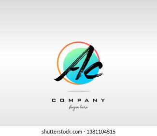 AC Brush Stroke Letter Logo Design. Colorful Paint Logo Leters Icon with Elegant Shape Vector Design.  