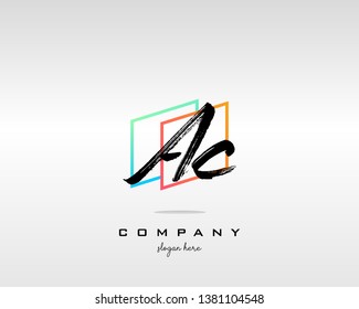 AC Brush Stroke Letter Logo Design. Colorful Paint Logo Leters Icon with Elegant Shape Vector Design.  