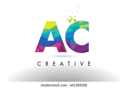 AC A C Colorful Letter Design with Creative Origami Triangles Rainbow Vector.