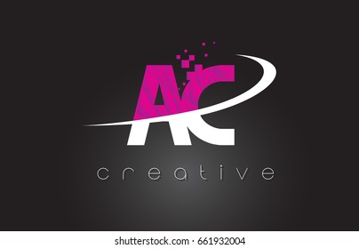 AC A C Creative Letters Design. White Pink Letter Vector Illustration.