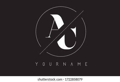 AC A C Cutted and Intersected Letters Logo with Round Frame Design Vector Illustration.