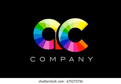 AC A C joint combination alphabet letter mosaic rainbow logo vector creative company icon design template color colorful black background