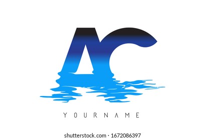 AC A C Letter Logo Design mit Wassereffekt und Deep Blue Gradient Vektorillustration Illustration. 