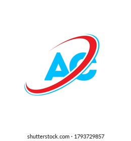 Diseño del logotipo de la letra AC A C. Letra inicial del logotipo monograma superior del círculo AC enlazado en mayúscula roja y azul. logotipo AC, diseño A C. ac, c	