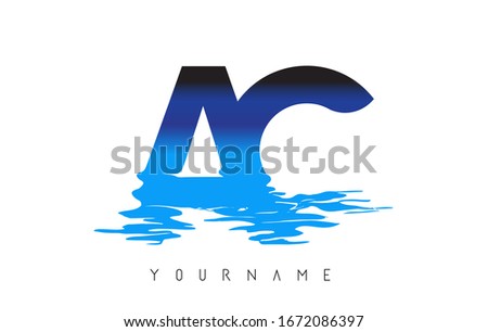 AC A C Letter Logo Design with Water Effect and Deep Blue Gradient Vector Illustration. 