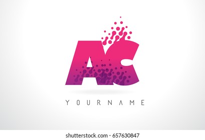 AC A C Letter Logo with Pink Letters and Purple Color Particles Dots Design.