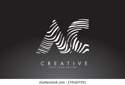 AC a c Letters Logo Design with Fingerprint, black and white wood or Zebra texture on a Black Background. Creative AB a b vector illustration with black and white lines.