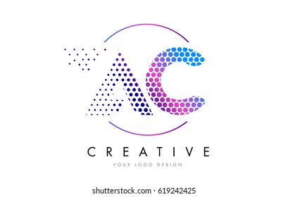 AC A C Pink Magenta Dotted Bubble Letter Logo Design. Dots Lettering Vector Illustration