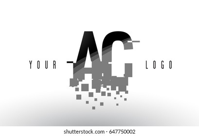 AC A C Pixel Letter Logo with Digital Shattered Black Squares. Creative Letters Vector Illustration.