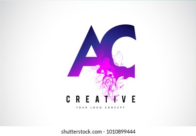 AC A C Purple Letter Logo Design with Creative Liquid Effect Flowing Vector Illustration.