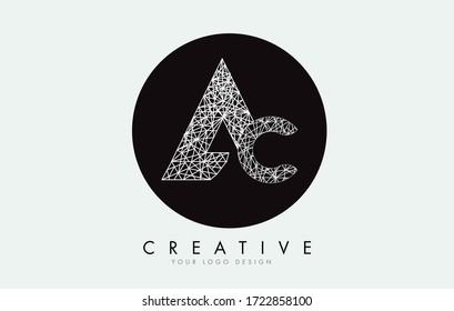 AC A C  Sketched stylized Letters with different white lines pattern design. Lace Effect Vector Illustration. Technology Connection Sign.