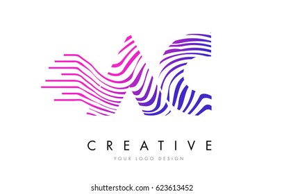 AC A C Zebra Letter Logo Design with Black and White Stripes Vector