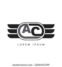AC or CA Letter Logo Design with a Creative Cut Letter Initial Logo Design with wings logo design