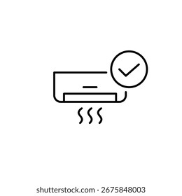 AC e marca de seleção. Equipamento certificado e verificado. Pixel perfeito, ícone de vetor de traçado editável