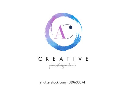AC Circular Letter Brush Logo. Pink Brush with Splash Concept Design.