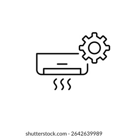 Ac and cogwheel. Climate control home appliances. Setup and configuration. Pixel perfect, editable stroke vector icon