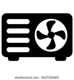 Ac cooling fan icon isolated, Ac outdoor unit icon in black flat glyph, Cooler icon. Flat style Ac cooling fan icon isolated. Simple electric cooler vector silhouette. 