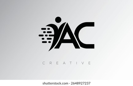 AC Creative Digital Monogram Logo – Futuristic Letter mark Design Featuring Human Shape, Pixel Motion and Minimal Tech Style for Innovative Branding Identity