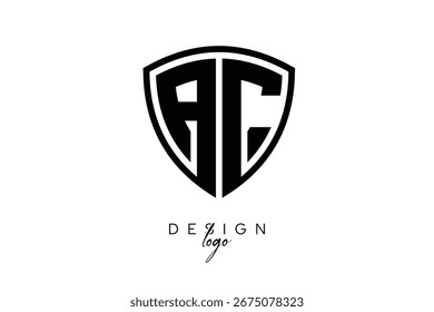 Logotipo de letra inicial creativa de AC con emblema de escudo Diseño de marca mínima en blanco y negro.