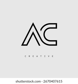 Logotipo de letra creativa de AC: monograma de línea mínima en negro para un diseño de identidad de marca moderno.