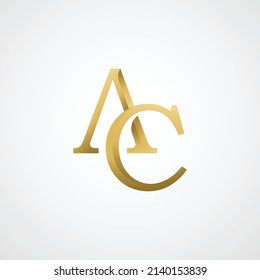 AC elegante Logo-Vorlage in goldener Farbe, Vektordatei .eps10, Text und Farbe ist leicht zu bearbeiten