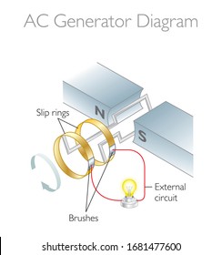 AC Generator Diagram - 3D Vector Illustration / Faraday's Law - Physics Education