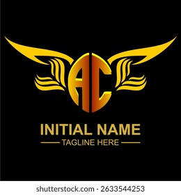 AC Golden Wing Emblem Logo with elegant gold wings, sleek and modern design. Ideal for branding, creative projects, luxury businesses, or artistic ventures.