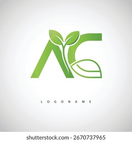 Logotipo Folha Verde AC - Monograma Eco Mínimo para Branding Orgânico e Design de Identidade Sustentável