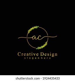 AC Initial calligraphy handwritten logo. Handwritten alphabet in the logo template. Letters and Alphabet for signature, wedding, fashion, floral and botanical logo design 