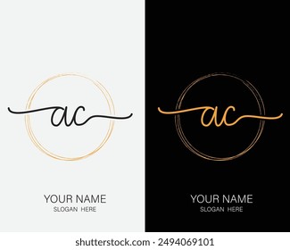 AC Plantilla de diseño de logotipo de Vector de firma de escritura a mano inicial