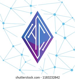 AC Initial letter block chain logo icon vector template. Looping mono line circuit letter on rhombus cube logo