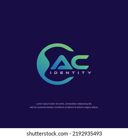 AC Letra inicial modelo de logotipo de línea circular vector con mezcla de color degradado