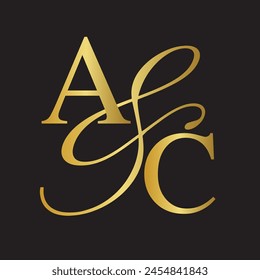 AC initial letters with ampersand. AC logo design. Wedding Monogram. Gold letters. Big Ampersand