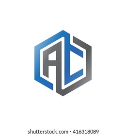 AC initial letters loop linked hexagon logo black gray blue
