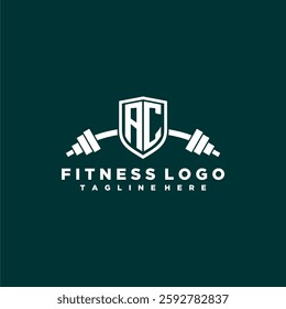AC initial monogram for fitnes or gym logo with creative shield and barbell design