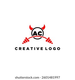 AC initial monogram for fitnes or gym logo with devil style design