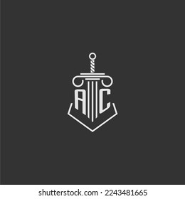 AC initial monogram law firm with sword and pillar logo design