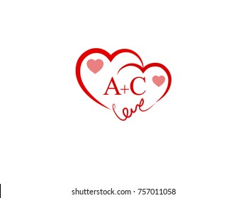 AC Initial wedding invitation, love logo template vector