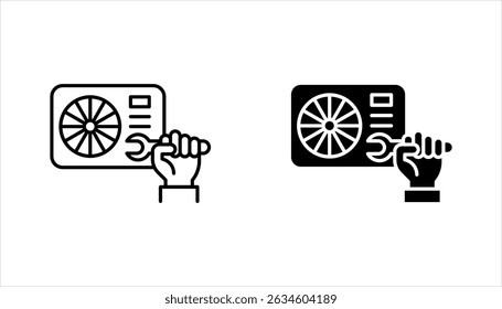 Ac installation linear icon set. Air conditioner. Climate control. Electric appliance. Repair service. vector illustration on white background