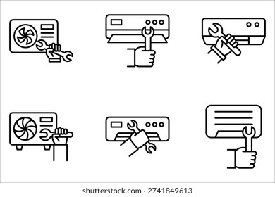 Ac installation linear icon set. Air conditioner on white background