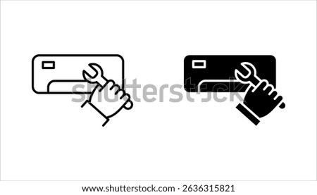 Ac installation linear icon set. Air conditioner. Climate control. Electric appliance. Repair service. vector illustration on white background