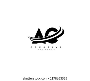 AC Letter Creative Modern Monogram Three Black Swoosh Design Logo