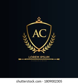 AC Letter Initial with Royal Template.elegant with crown logo vector, Creative Lettering Logo Vector Illustration.	
