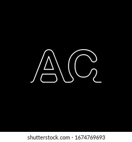 Logotipo de letra AC con fondo negro.Icono de letra.Diseño de letra blanca.