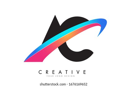 AC letter logo with bright gradient swash design vector illustration. 