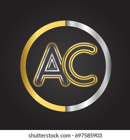 AC Letter logo in a circle. gold and silver colored. Vector design template elements for your business or company identity.