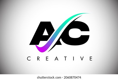 AC Letter Logo with Creative Swoosh Curved Line. AC Icon Vector with Bold Font and Vibrant Colors Illustration.