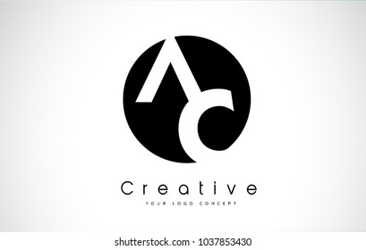 AC Letter Logo Design inside a Black Circle. Creative Lettering Logo Vector Illustration.